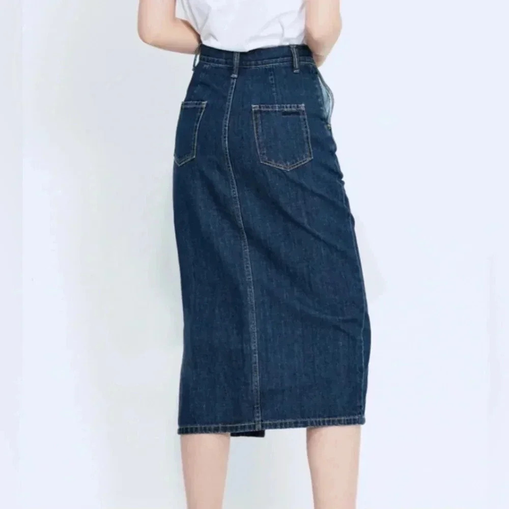 BRAPPERS Women's Boy Friend Series-Front Slit Three-quarter Skirt-Dark Blue Sz M - Picture 2 of 6